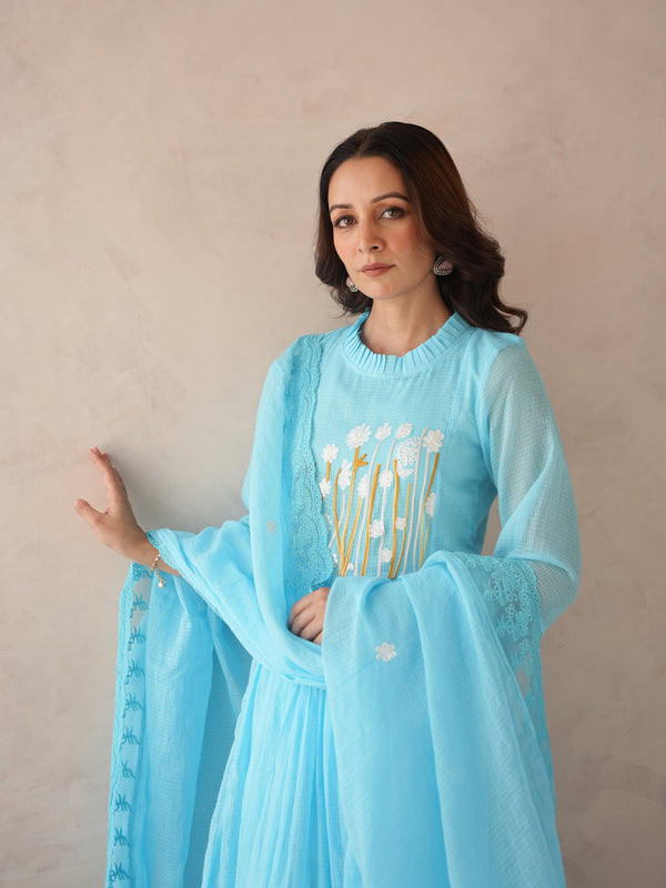Aurea Sky Blue Doria Embriodered Suit Set