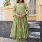 Pista Flora Chanderi Angrakha Kurta Set