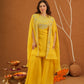 Parizet Yellow Zariwork Sharara Jacket Set