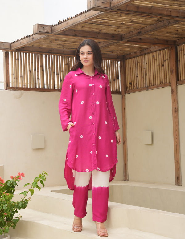 Aria Dark Fuchsia Bandhani Maslin Co Ord Set