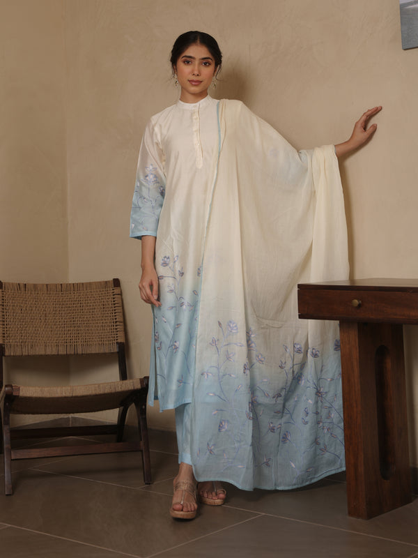 LIZZIE BLUE SHADED CHANDERI EMBROIDERY SUIT SET