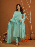 Noormahal Sky Chanderi Aariwork Suit Set