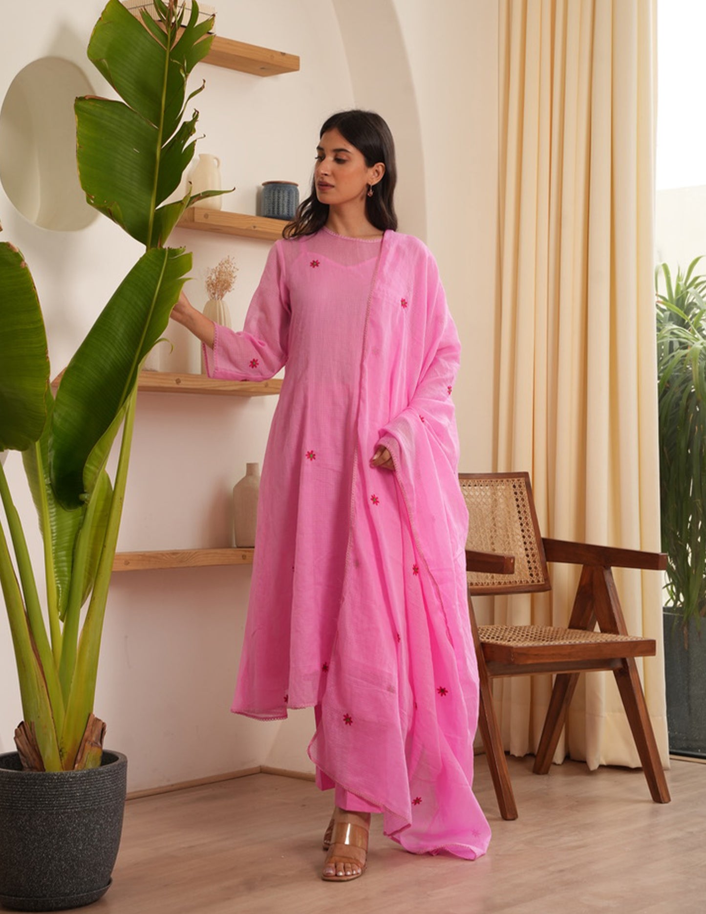 Mable Pink Embroidered Doriya Suit Set