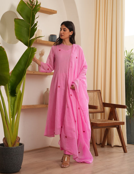Mable Pink Embroidered Doriya Suit Set