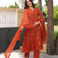 Rust Brown Chanderi Floral Embroidered Kurta Set