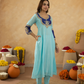 Sky Blue Chanderi A-Line Kurta Set with Handwork Detailing &  Organza Dupatta