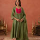 Olive Green Chanderi Mirrorwork A- Line Kurta Set