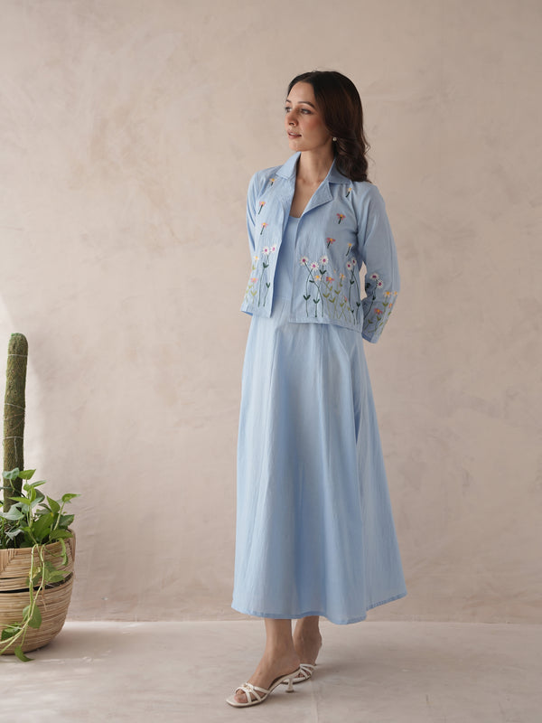 Liliah baby blue embroidery cotton cotton jacket dress