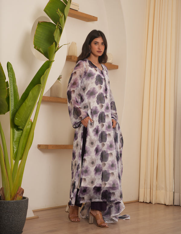 Plumeria Chiffon Floral Straight Suit Set