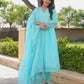 Aqua Blue Floral Handwork Chanderi Kurta Set