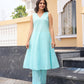Aqua Blossom Chanderi Angrakha Kurta Set