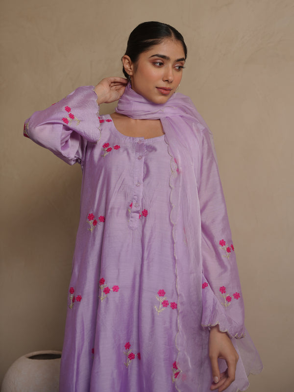 CAMELLIA PURPLE CHANDERI EMBROIDERY SUIT SET