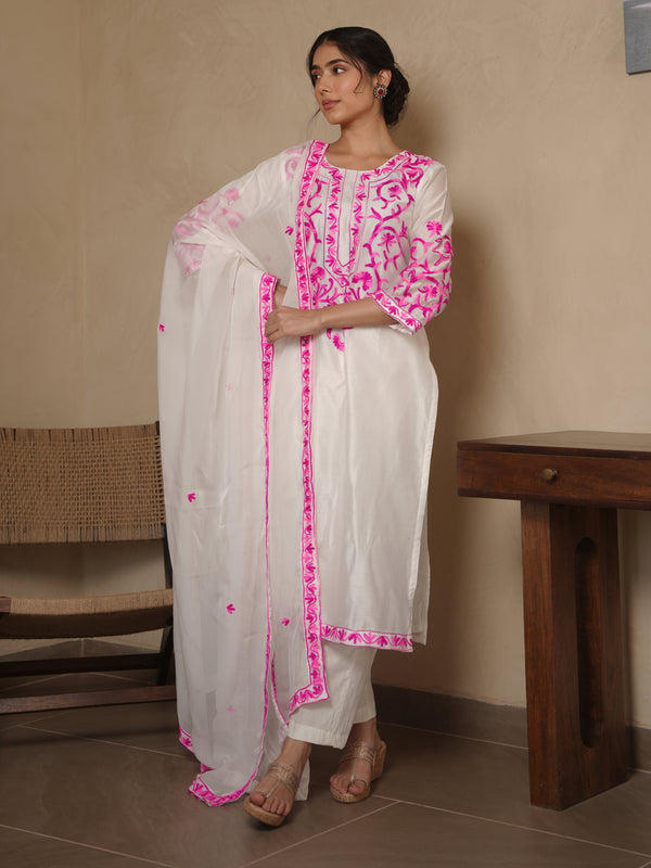 BLOSSOM WHITE CHANDERI EMBROIDERY SUIT SET
