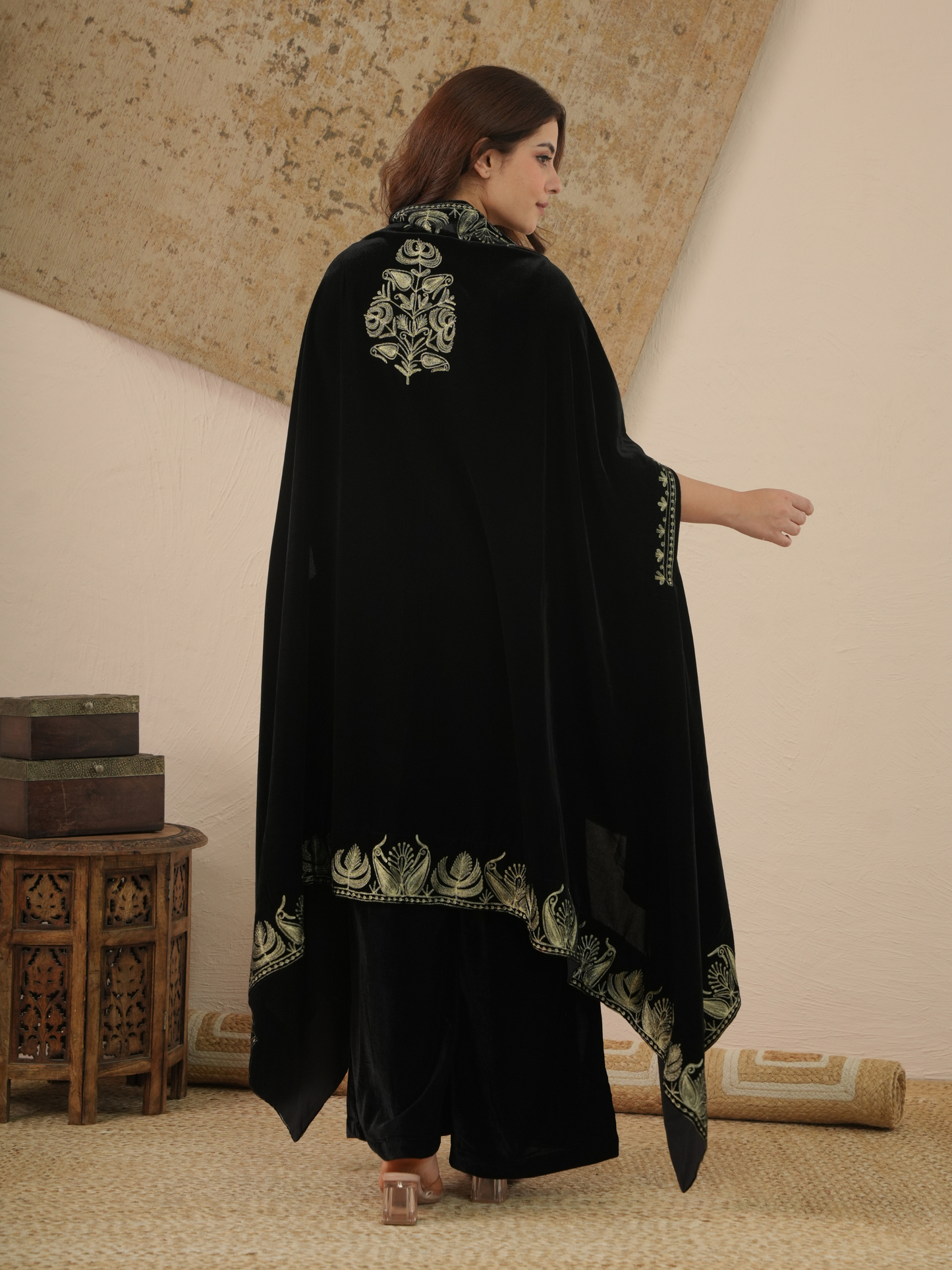 Afsana Black Velvet Co-ord Set with Shrug