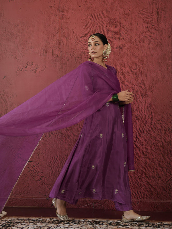 CHAAND PURPLE SILK ZARI EMBROIDERY SUIT SET