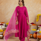 Fuchsia Pink Chanderi Embroidered Kurta Set with  Organza Dupatta
