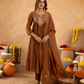 Brown Chanderi Aari & Handwork Gathered Kurta Set