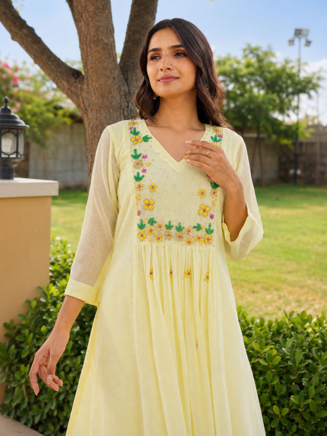 Yellow Marigold Handwork Doria Kurta Set