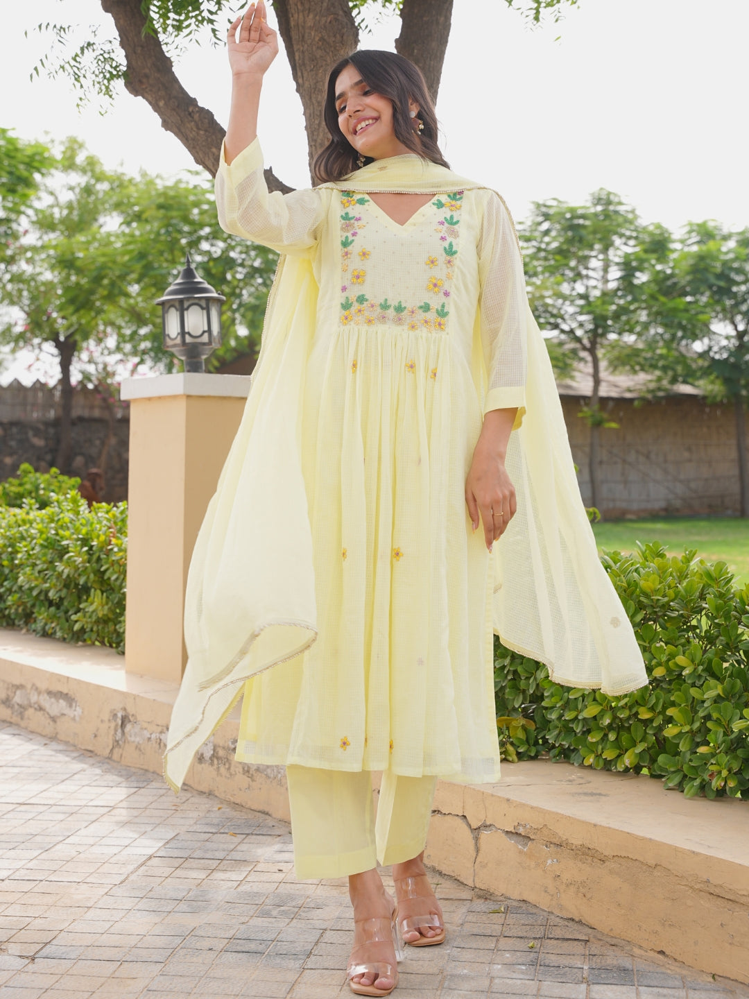 Yellow Marigold Handwork Doria Kurta Set