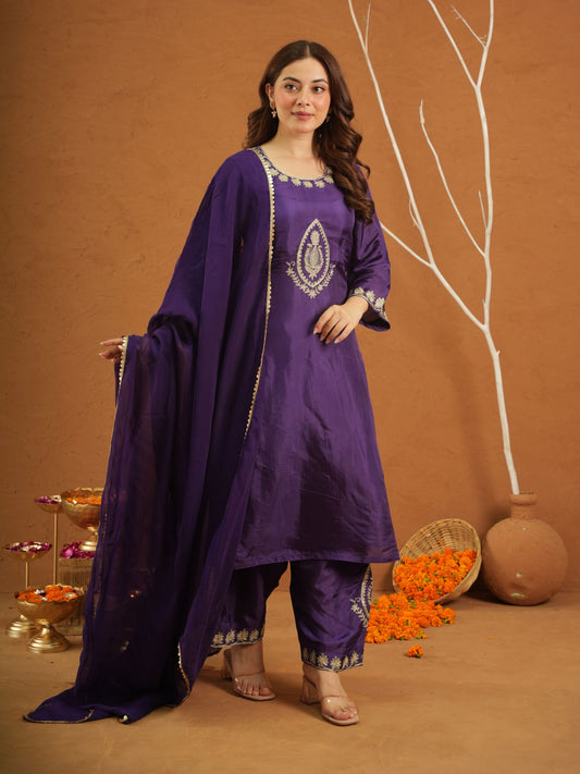 Zehra Purple Silk Zari Work Suit Set