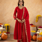 Red Hand Embroidered Chanderi Gathered Kurta Set with  Sequin Dupatta