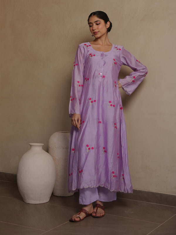 CAMELLIA PURPLE CHANDERI EMBROIDERY SUIT SET