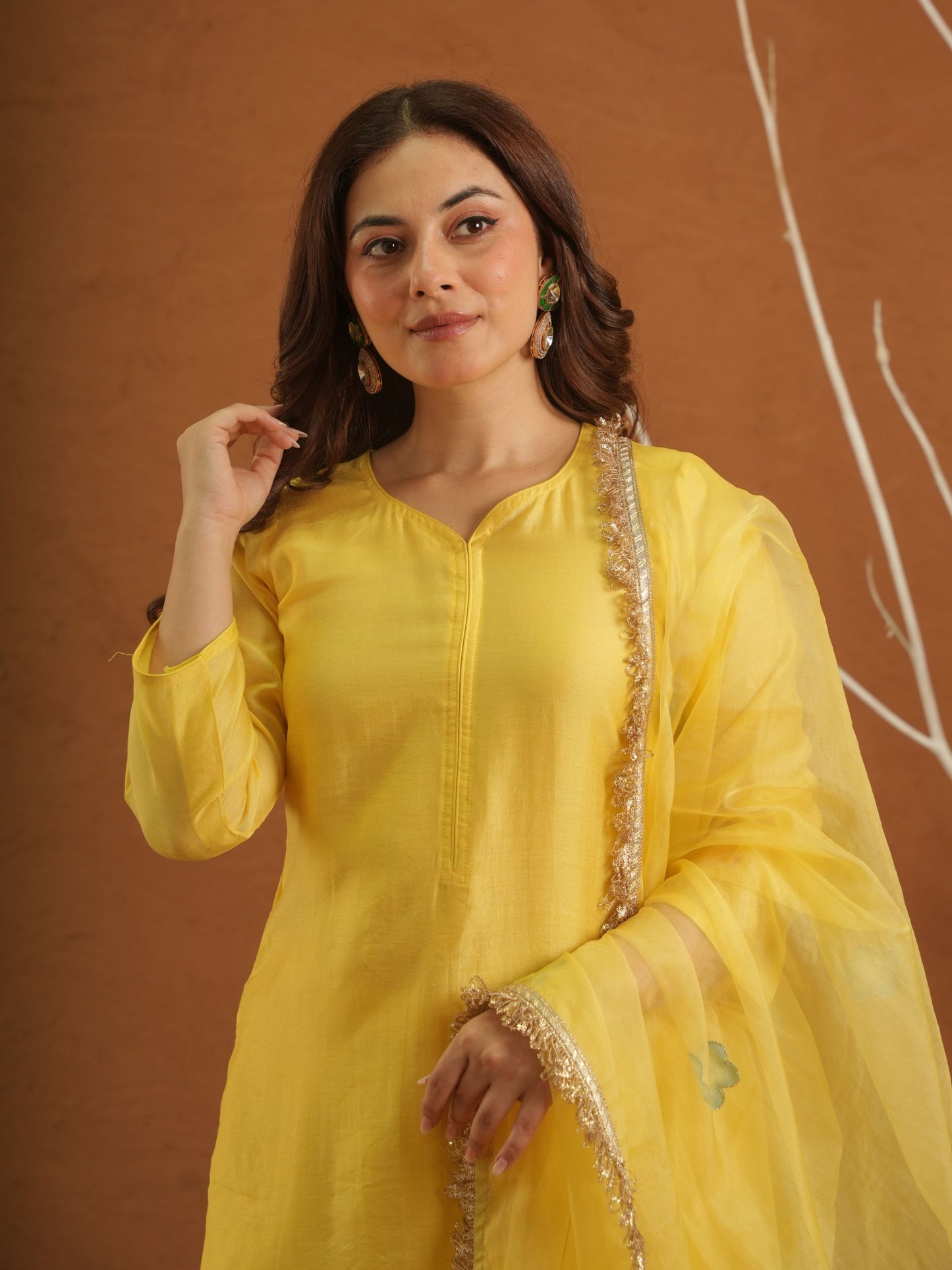 Surror Yellow Chanderi With Handpaint Dupatta