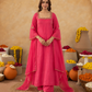 Salmon Pink Aari Handwork Chanderi A-Line Kurta set