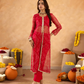 Pink Chiffon Bandhej Mirrorwork Straight Kurta