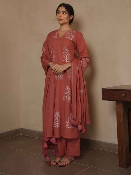 LARA BROWN COTTON EMBROIDERY SUIT SET