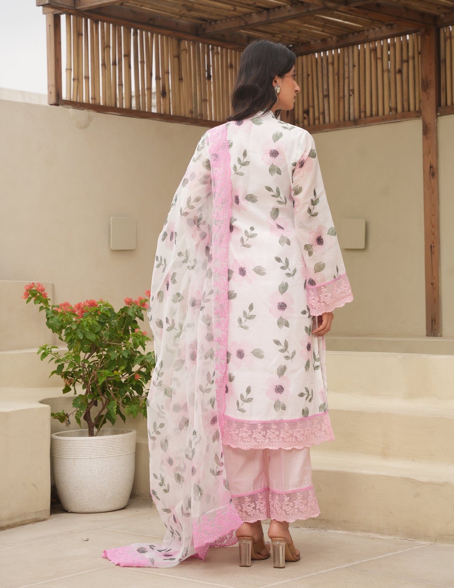 Maya White Chanderi  Staright Set