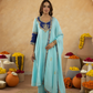 Sky Blue Chanderi A-Line Kurta Set with Handwork Detailing &  Organza Dupatta