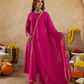 Fuchsia Pink Doria Hand Embroidered A- Line Kurta  Set