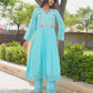 Aqua Blue Floral Handwork Chanderi Kurta Set