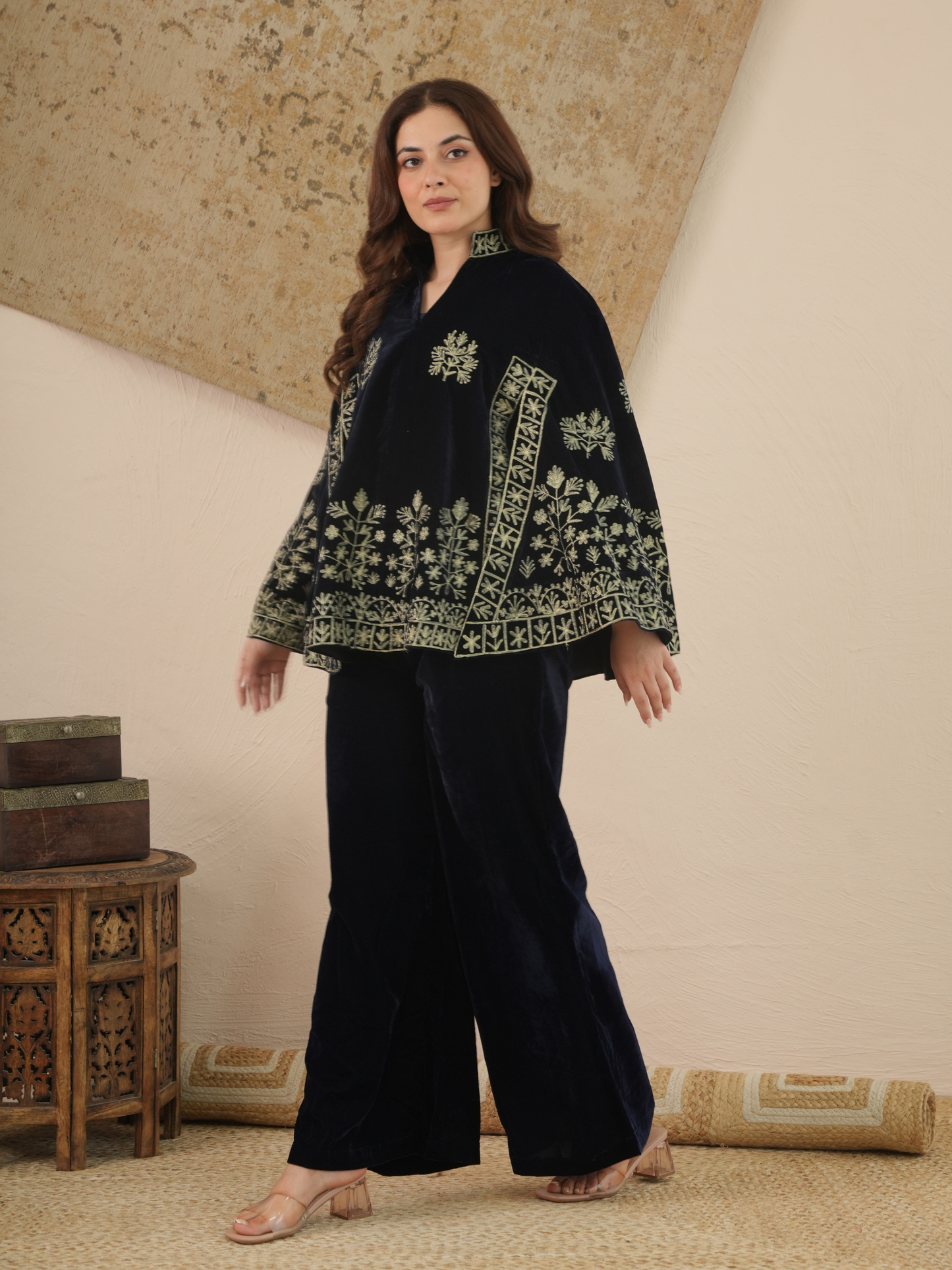 Naira Midnight Velvet Embroidered Co-ord Set