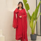 Red Organza Silk Aari Embroidered Suit Set
