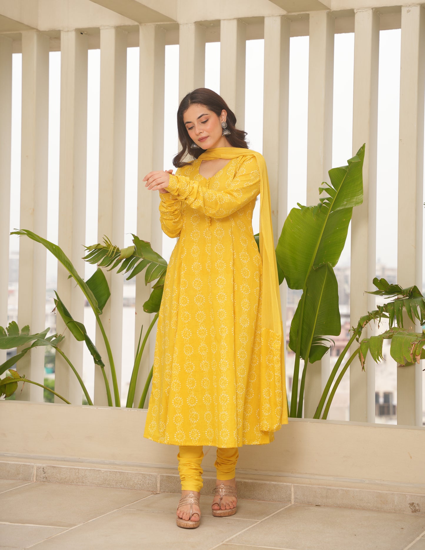 Yellow Block Print Cotton Suit Set