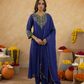 Royal Blue Zari Embroidered A-Line kurta with Dupatta