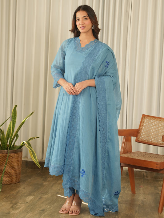 Powder Blue Aari Embroidered Doria Suit Set