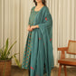 Emerald Green Cotton Suit Set with Pants & Doriya Dupatta