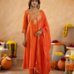 Rust Brown Chanderi A- Line Suit with Aari and Sequnce Work  Detailing