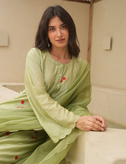 Pista Chanderi Floral Embroidered Suit Set