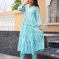 Aqua Blossom Chanderi Angrakha Kurta Set