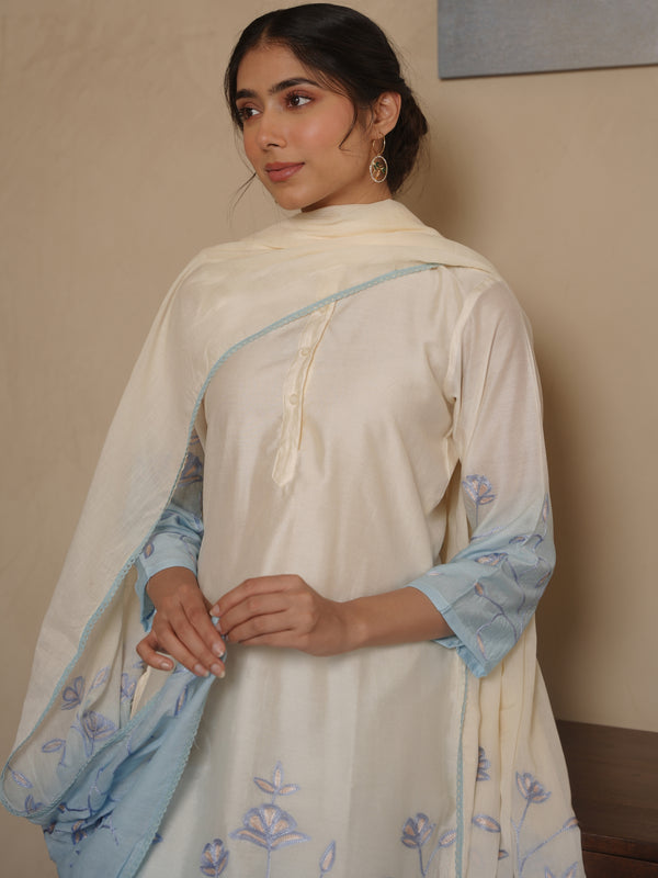 LIZZIE BLUE SHADED CHANDERI EMBROIDERY SUIT SET