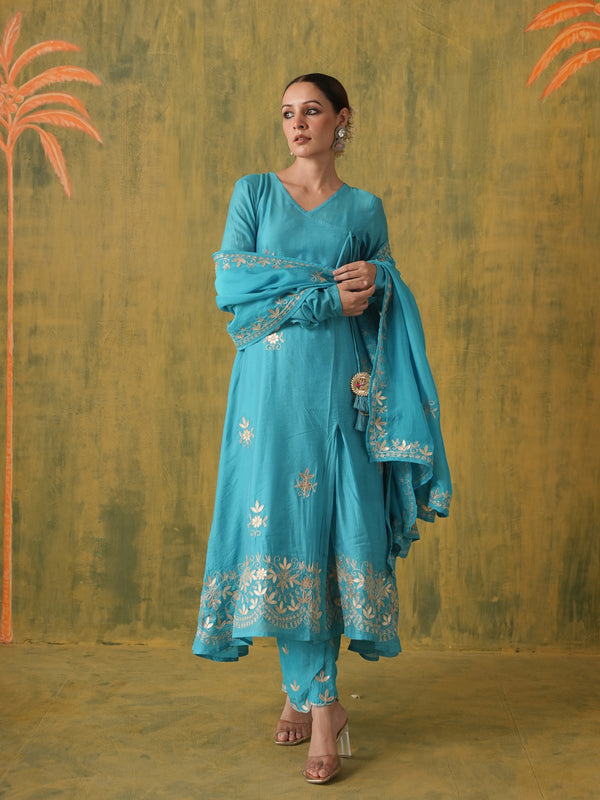 Rani Sitaara Teal Blue Gotta Patti Angrakha Set