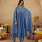 Dusty Blue Chanderi Zari Embroidered Gathered  Kurta Set