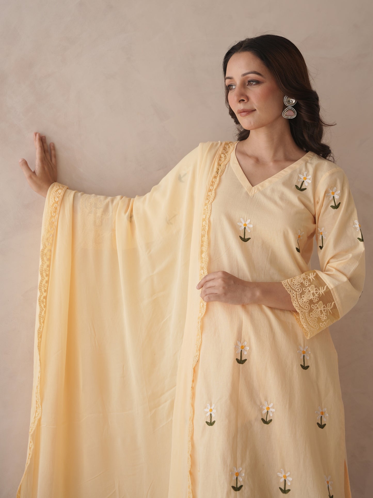 Rosabelle yellow rose embroidery cotton suit set