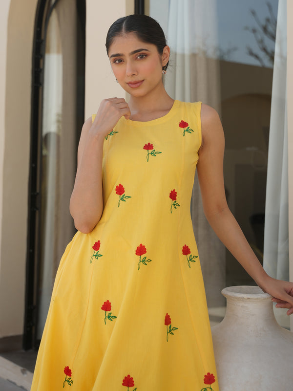 CLOVER YELLOW COTTON FLORAL EMBROIDERY SUIT SET