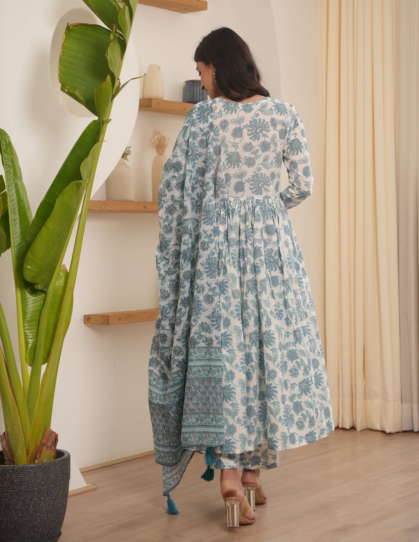 Murat White Blockprint Cotton Suit Set