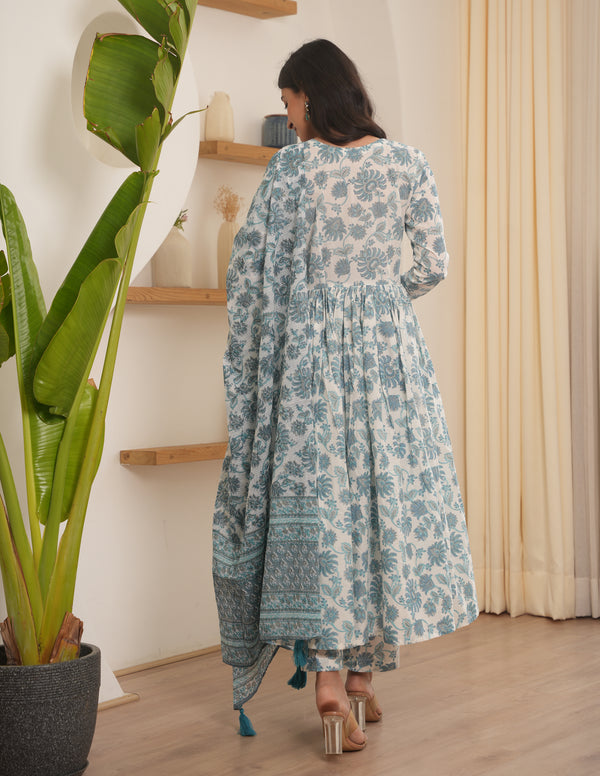 Murat White Blockprint Cotton Suit Set